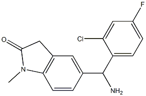 5-[amino(2-chloro-4-fluorophenyl)methyl]-1-methyl-2,3-dihydro-1H-indol-2-one 化学構造式