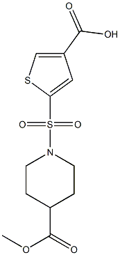 5-{[4-(methoxycarbonyl)piperidine-1-]sulfonyl}thiophene-3-carboxylic acid Struktur