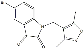 5-bromo-1-[(3,5-dimethyl-1,2-oxazol-4-yl)methyl]-2,3-dihydro-1H-indole-2,3-dione,,结构式