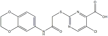 5-chloro-2-{[2-(2,3-dihydro-1,4-benzodioxin-6-ylamino)-2-oxoethyl]thio}pyrimidine-4-carboxylic acid Struktur