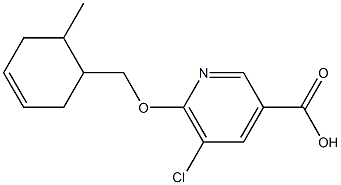 5-chloro-6-[(6-methylcyclohex-3-en-1-yl)methoxy]pyridine-3-carboxylic acid Struktur