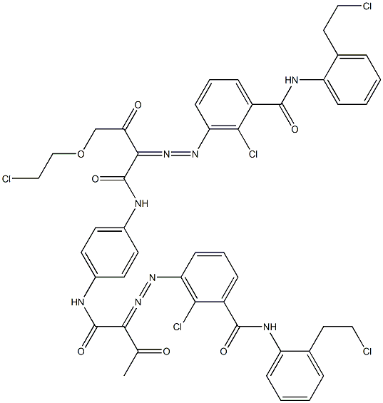 3,3'-[2-[(2-クロロエチル)オキシ]-1,4-フェニレンビス[イミノカルボニル(アセチルメチレン)アゾ]]ビス[N-[2-(2-クロロエチル)フェニル]-2-クロロベンズアミド] 化学構造式