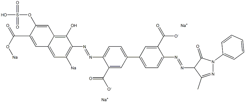 4-[(1,7-Dihydroxy-6-(sodiooxycarbonyl)-3-sodiosulfo-2-naphthalenyl)azo]-4'-[(5-oxo-4,5-dihydro-3-methyl-1-phenyl-1H-pyrazol-4-yl)azo]-1,1'-biphenyl-3,3'-dicarboxylic acid disodium salt,,结构式