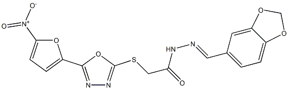 N2-(1,3-Benzodioxol-5-ylmethylene)-2-[5-(5-nitro-2-furyl)-1,3,4-oxadiazol-2-ylthio]acetohydrazide Structure