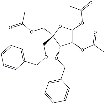 4-C乙酰氧基甲基-1,2-二-O-乙酰基-3,5-二-O-苄基-Α-D呋喃核糖,,结构式