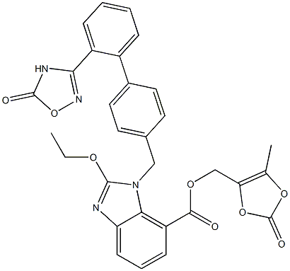 2-Ethoxy-1-((2'-(5-oxo-4,5-dihydro-1,2,4-oxadiazol-3-yl)biphenyl-4-yl)methyl)- 1H-benzimidazole-7-carboxylic acid (5-methyl-2-oxo-1,3-dioxole-4-yl)methyl ester Structure