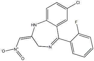 7-Chloro-5-(2-fluorophenyl)-1,3-dihydro-2-nitromethylidene-2H-1,4-benzodiazepine Structure