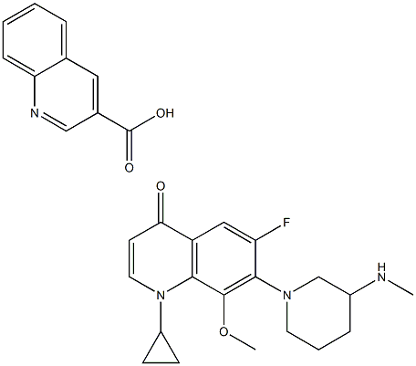 1-cyclopropyl-6-fluoro-1,4-dihydro-8-methoxy-7-(3-methylaminopiperidin-1-yl)-4-oxo-quinoline-3-quinoline carboxylic acid Struktur