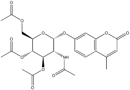 4-Methylumbelliferyl2-acetamido-3,4,6-tri-O-acetyl-2-deoxy-a-D-glucopyranoside 化学構造式