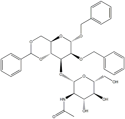 苄基3-O-(2-乙酰氨基-2-脱氧-Β-D-吡喃葡萄糖基)-2-O-苄基-4,6-O-亚苄基-Α-D-吡喃甘露糖苷, , 结构式