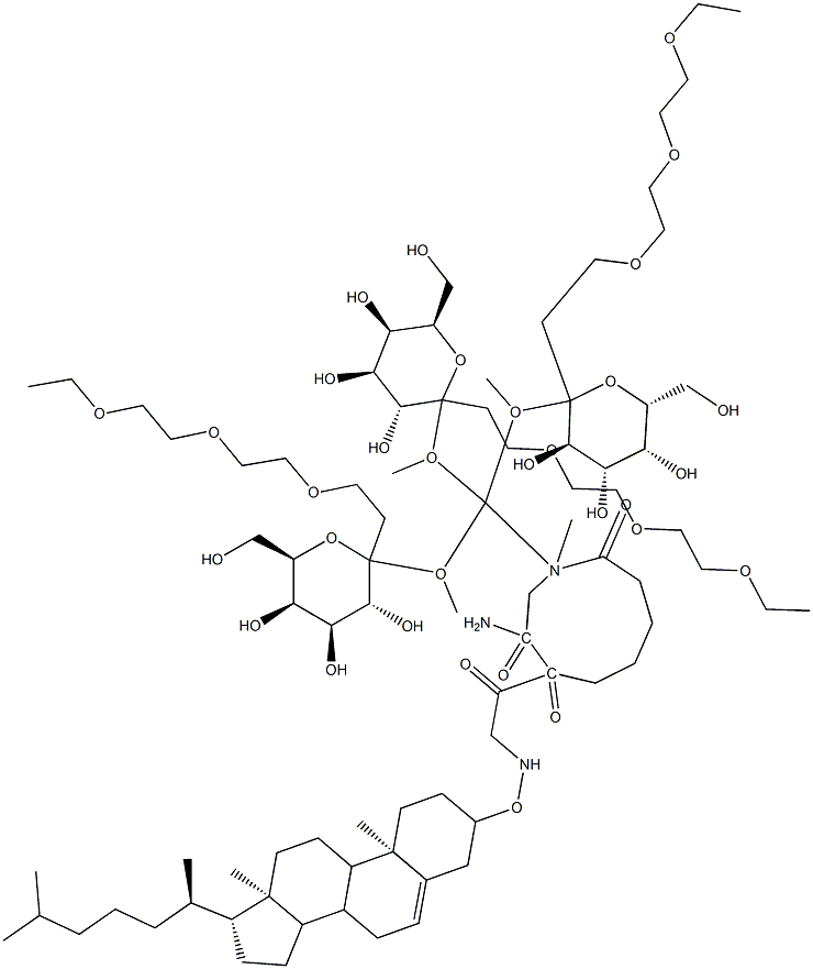 N-(tris-O-(3,6,9-trioxaundecanylgalactopyranosyl)methoxymethyl)methyl-N(alpha)-(1-(6-(5-cholesten-3-yloxy)glycyl)adipyl)glycinamide Struktur