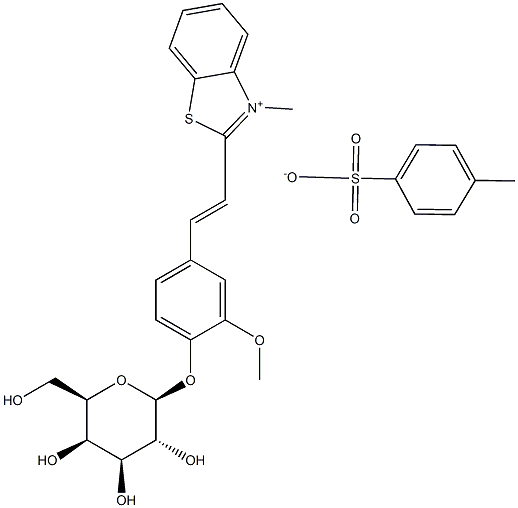 2-(2-(4-(beta-galactopyranosyloxy)-3-methoxyphenyl)vinyl)-3-methylbenzothiazolium toluene-4-sulfonate 化学構造式