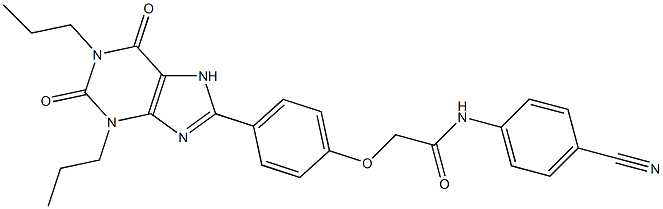N-(4-cyanophenyl)-2-(4-(2,3,6,7-tetrahydro-2,6-dioxo-1,3-dipropyl-1H-purin-8-yl)-phenoxy)acetamide Struktur
