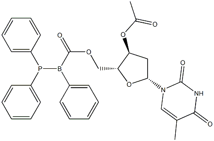 5'-O-((triphenylphosphine-boryl)carbonyl)-3'-O-acetylthymidine Structure