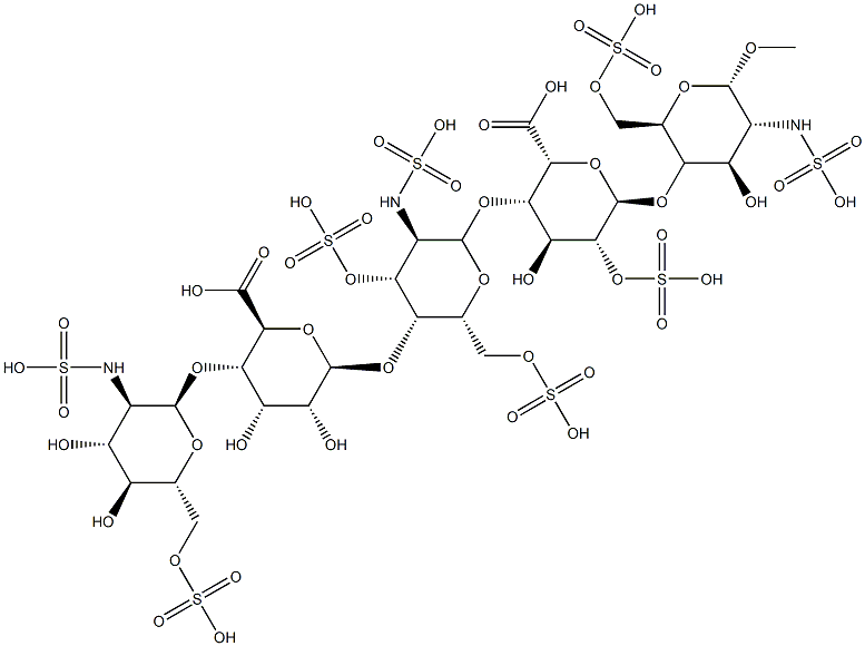 (2R,3S,4S,5R,6R)-3-[(2R,3R,4R,5S,6R)-5-[(2R,3R,4S,5S,6S)-6-carboxy-5-[(2R,3R,4R,5S,6R)-4,5-dihydroxy-3-(sulfoamino)-6-(sulfooxymethyl)oxan-2-yl]oxy-3,4-dihydroxy-oxan-2-yl]oxy-3-(sulfoamino)-4-sulfooxy-6-(sulfooxymethyl)oxan-2-yl]oxy-4-hydroxy-6-[(2R,3S,4R,5R,6S)-4-hydroxy-6-methoxy-5-(sulfoamino)-2-(sulfooxymethyl)oxan-3-yl]oxy-5-sulfooxy-oxane-2-carboxylic acid,,结构式