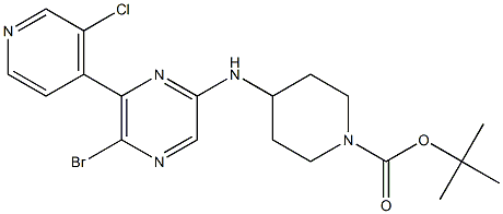 4-[5-BROMO-6-(3-CHLORO-PYRIDIN-4-YL)-PYRAZIN-2-YLAMINO]-PIPERIDINE-1-CARBOXYLIC ACID TERT-BUTYL ESTER 化学構造式