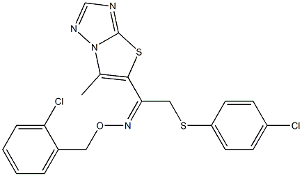 2-[(4-chlorophenyl)sulfanyl]-1-(6-methyl[1,3]thiazolo[3,2-b][1,2,4]triazol-5-yl)-1-ethanone O-(2-chlorobenzyl)oxime 化学構造式