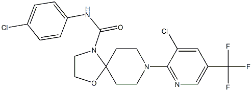 N-(4-chlorophenyl)-8-[3-chloro-5-(trifluoromethyl)-2-pyridinyl]-1-oxa-4,8-diazaspiro[4.5]decane-4-carboxamide Struktur