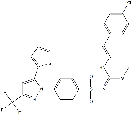 N1-[[2-(4-chlorobenzylidene)hydrazino](methylthio)methylidene]-4-[5-(2-thienyl)-3-(trifluoromethyl)-1H-pyrazol-1-yl]benzene-1-sulfonamide 化学構造式