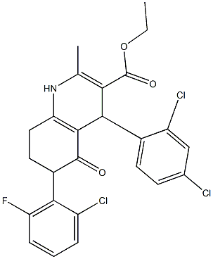 ethyl 6-(2-chloro-6-fluorophenyl)-4-(2,4-dichlorophenyl)-2-methyl-5-oxo-1,4,5,6,7,8-hexahydro-3-quinolinecarboxylate Struktur