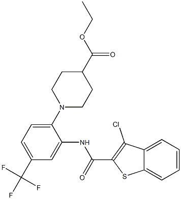 ethyl 1-[2-{[(3-chlorobenzo[b]thiophen-2-yl)carbonyl]amino}-4-(trifluoromethyl)phenyl]piperidine-4-carboxylate Structure