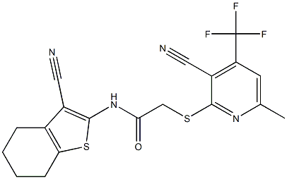 2-{[3-cyano-6-methyl-4-(trifluoromethyl)-2-pyridinyl]sulfanyl}-N-(3-cyano-4,5,6,7-tetrahydro-1-benzothiophen-2-yl)acetamide