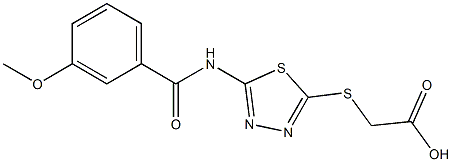 2-({5-[(3-methoxybenzoyl)amino]-1,3,4-thiadiazol-2-yl}sulfanyl)acetic acid,,结构式