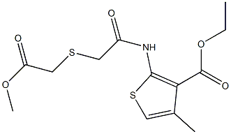 ethyl 2-({2-[(2-methoxy-2-oxoethyl)thio]acetyl}amino)-4-methylthiophene-3-c arboxylate Struktur