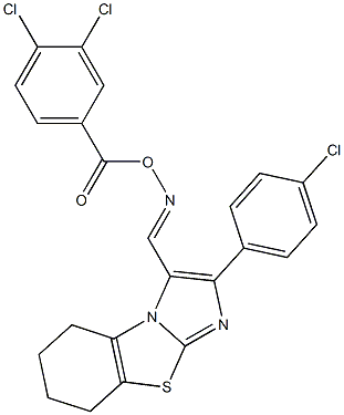 N-{(E)-[2-(4-chlorophenyl)-5,6,7,8-tetrahydroimidazo[2,1-b][1,3]benzothiazol-3-yl]methylidene}-N-[(3,4-dichlorobenzoyl)oxy]amine 化学構造式