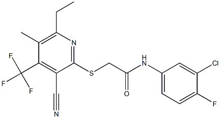  N-(3-chloro-4-fluorophenyl)-2-{[3-cyano-6-ethyl-5-methyl-4-(trifluoromethyl)-2-pyridinyl]sulfanyl}acetamide