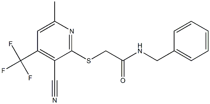 N-benzyl-2-{[3-cyano-6-methyl-4-(trifluoromethyl)-2-pyridinyl]sulfanyl}acetamide 化学構造式