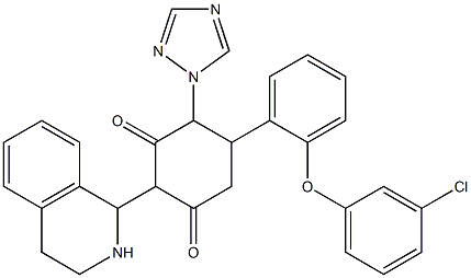 5-[2-(3-chlorophenoxy)phenyl]-2-(1,2,3,4-tetrahydro-1-isoquinolinyl)-4-(1H-1,2,4-triazol-1-yl)-1,3-cyclohexanedione 结构式