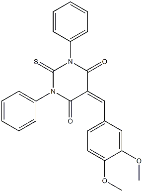 5-(3,4-dimethoxybenzylidene)-1,3-diphenyl-2-thioxohexahydropyrimidine-4,6-dione Structure