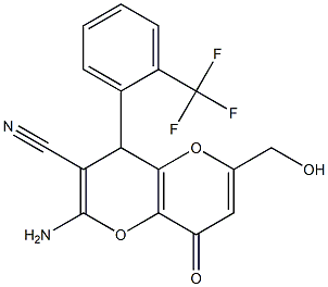 2-amino-6-(hydroxymethyl)-8-oxo-4-[2-(trifluoromethyl)phenyl]-4,8-dihydropyrano[3,2-b]pyran-3-carbonitrile,,结构式