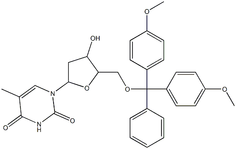 1-(5-{[bis(4-methoxyphenyl)(phenyl)methoxy]methyl}-4-hydroxytetrahydrofuran-2-yl)-5-methylpyrimidine-2,4(1H,3H)-dione Struktur