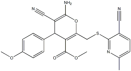 methyl 6-amino-5-cyano-2-{[(3-cyano-6-methyl-2-pyridinyl)sulfanyl]methyl}-4-(4-methoxyphenyl)-4H-pyran-3-carboxylate Structure