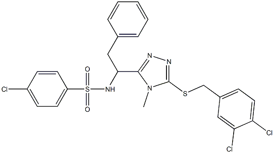 4-chloro-N-(1-{5-[(3,4-dichlorobenzyl)sulfanyl]-4-methyl-4H-1,2,4-triazol-3-yl}-2-phenylethyl)benzenesulfonamide,,结构式
