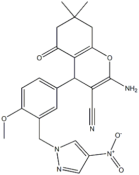  2-amino-4-{4-methoxy-3-[(4-nitro-1H-pyrazol-1-yl)methyl]phenyl}-7,7-dimethyl-5-oxo-5,6,7,8-tetrahydro-4H-chromene-3-carbonitrile