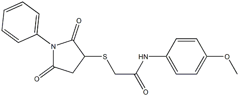 N1-(4-methoxyphenyl)-2-[(2,5-dioxo-1-phenyltetrahydro-1H-pyrrol-3-yl)thio]acetamide,,结构式