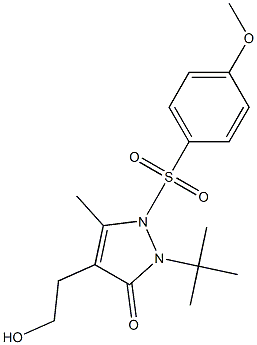 2-(tert-butyl)-4-(2-hydroxyethyl)-1-[(4-methoxyphenyl)sulfonyl]-5-methyl-1,2-dihydro-3H-pyrazol-3-one Struktur