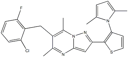 6-(2-chloro-6-fluorobenzyl)-2-[3-(2,5-dimethyl-1H-pyrrol-1-yl)-2-thienyl]-5,7-dimethylpyrazolo[1,5-a]pyrimidine Struktur