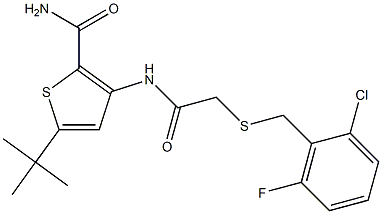 5-(tert-butyl)-3-({2-[(2-chloro-6-fluorobenzyl)thio]acetyl}amino)thiophene-2-carboxamide,,结构式