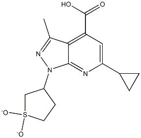 6-cyclopropyl-1-(1,1-dioxidotetrahydrothien-3-yl)-3-methyl-1H-pyrazolo[3,4-b]pyridine-4-carboxylic acid Struktur