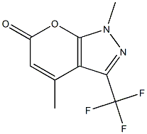 1,4-dimethyl-3-(trifluoromethyl)-1,6-dihydropyrano[2,3-c]pyrazol-6-one 化学構造式
