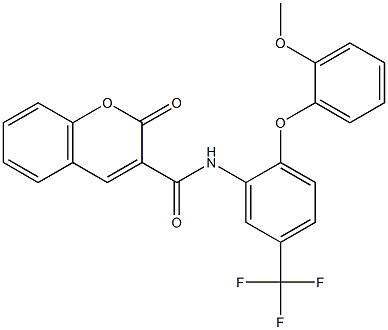 N3-[2-(2-methoxyphenoxy)-5-(trifluoromethyl)phenyl]-2-oxo-2H-chromene-3-carboxamide,,结构式