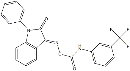 1-phenyl-3-[({[3-(trifluoromethyl)anilino]carbonyl}oxy)imino]-1H-indol-2-one 化学構造式
