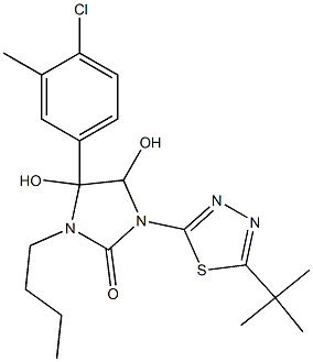 3-butyl-1-[5-(tert-butyl)-1,3,4-thiadiazol-2-yl]-4-(4-chloro-3-methylphenyl)-4,5-dihydroxyimidazolidin-2-one,,结构式