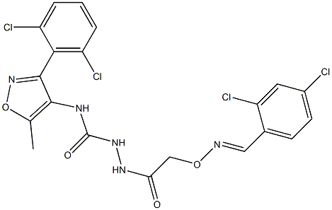 N1-[3-(2,6-dichlorophenyl)-5-methylisoxazol-4-yl]-2-(2-{[(2,4-dichlorobenzylidene)amino]oxy}acetyl)hydrazine-1-carboxamide 结构式
