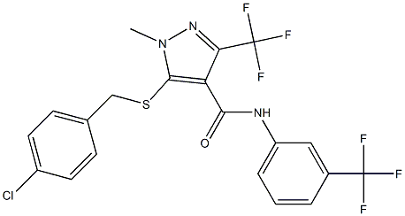 5-[(4-chlorobenzyl)sulfanyl]-1-methyl-3-(trifluoromethyl)-N-[3-(trifluoromethyl)phenyl]-1H-pyrazole-4-carboxamide,,结构式