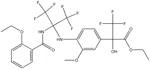 ethyl 2-(4-{[1-[(2-ethoxybenzoyl)amino]-2,2,2-trifluoro-1-(trifluoromethyl)ethyl]amino}-3-methoxyphenyl)-3,3,3-trifluoro-2-hydroxypropanoate 化学構造式